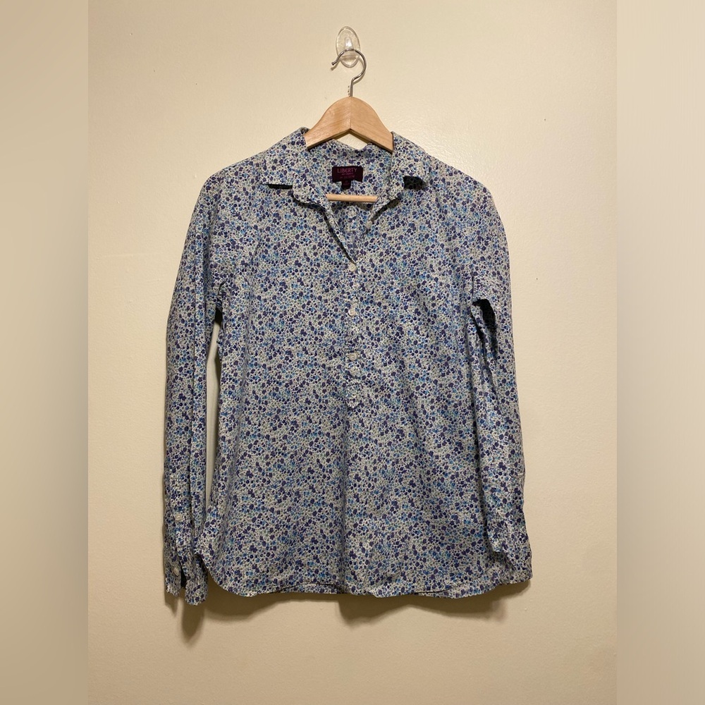J. Crew Liberty Floral Shirt in Light Blue and Purple. Size 6